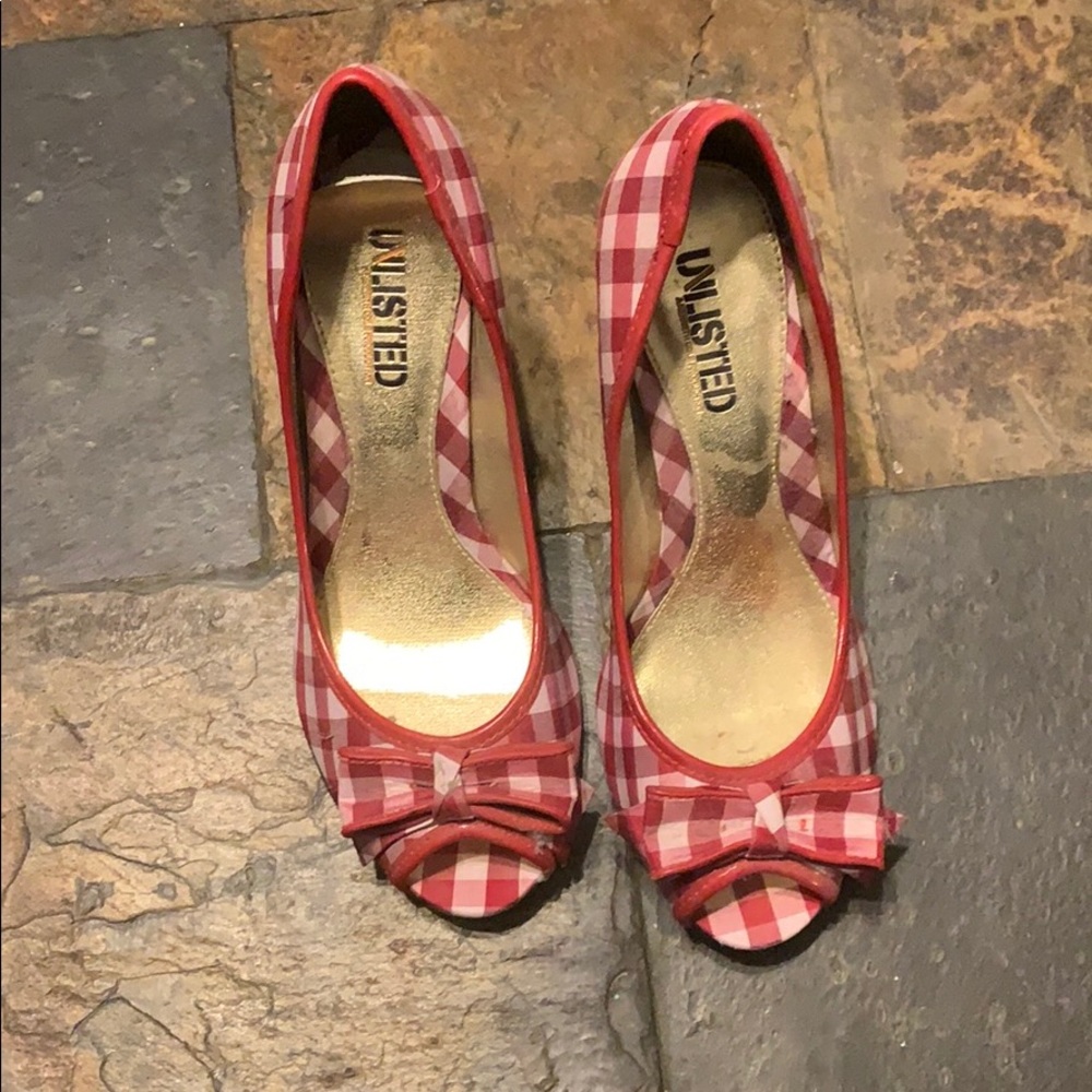 Red and white heels